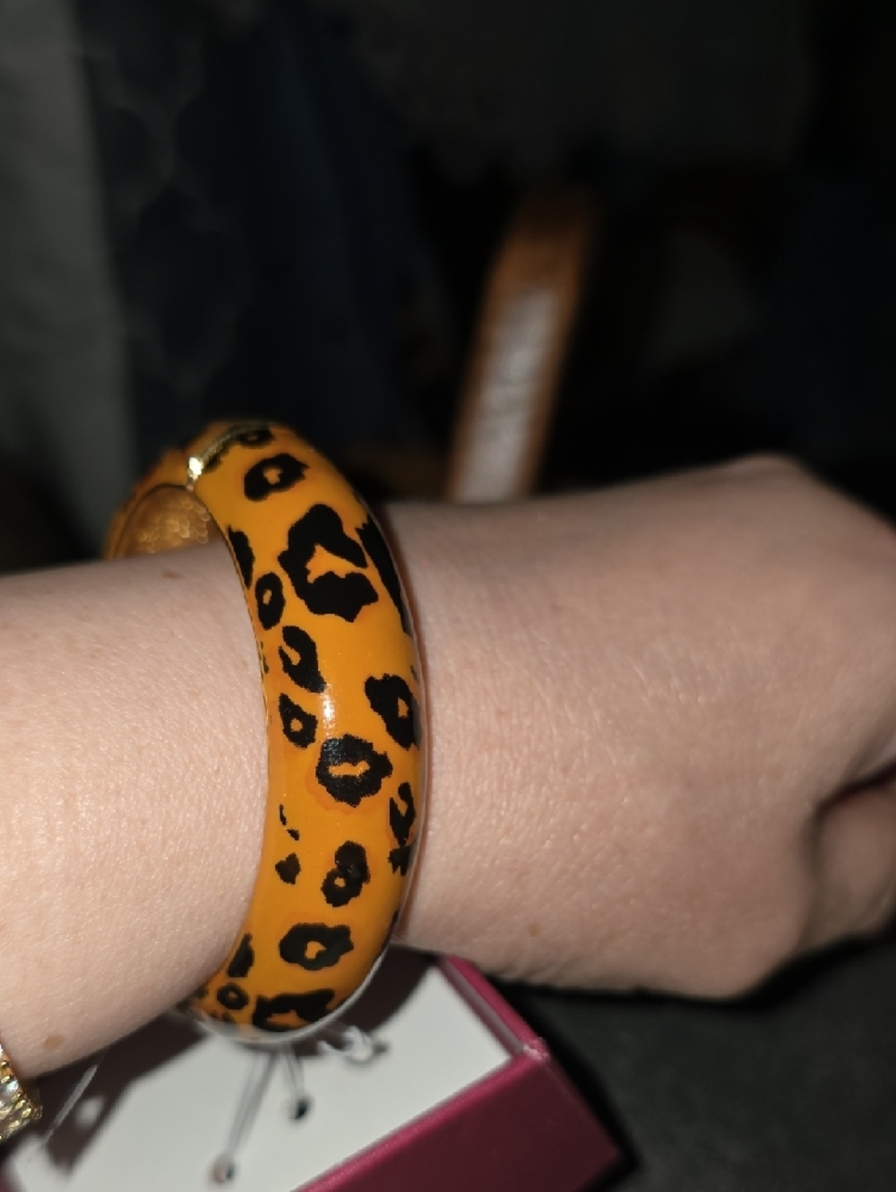 Bold Orange Leopard Print Resin Bangle Bracelet - Picture 4 of 5